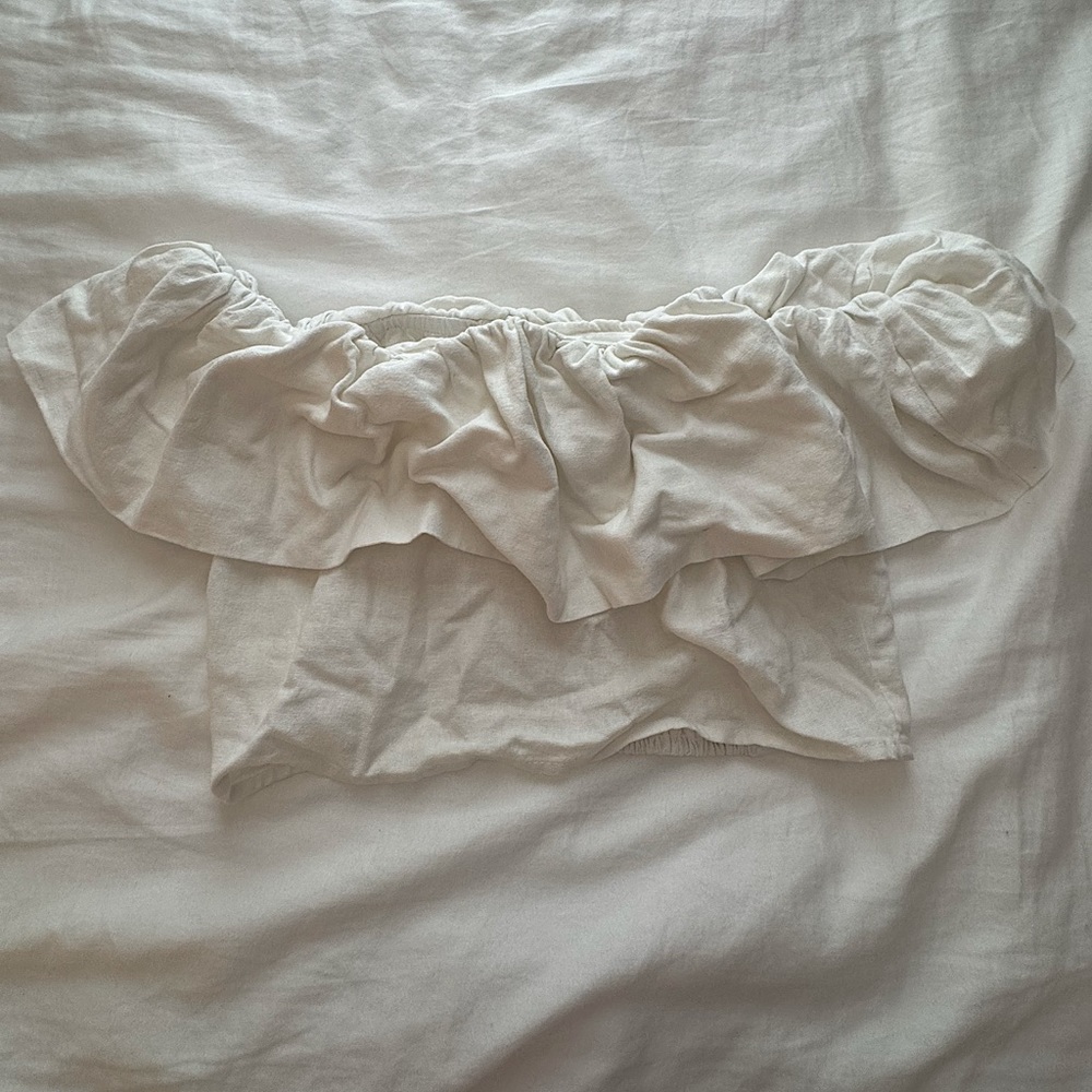White Ruffled Off-Shoulder Top - Picture 1 of 3